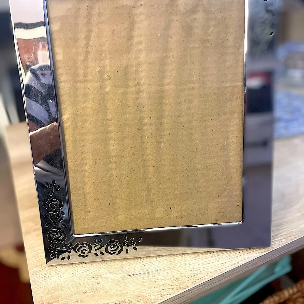 Stunning Chrome Frame with Stenciled Roses
